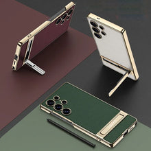 Load image into Gallery viewer, Triumph Electroplating Leather Golden Stand Case - Galaxy S25 Ultra