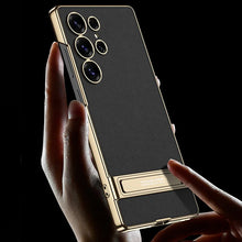 Load image into Gallery viewer, Triumph Electroplating Leather Golden Stand Case - Galaxy S25 Ultra