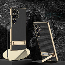 Load image into Gallery viewer, Triumph Electroplating Leather Golden Stand Case - Galaxy S25 Ultra
