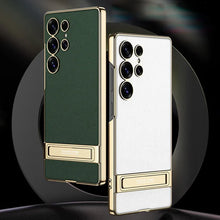 Load image into Gallery viewer, Triumph Electroplating Leather Golden Stand Case - Galaxy S25 Ultra