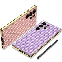 Load image into Gallery viewer, Electroplated Rhombus Pattern Leather Phone Case for Samsung Galaxy S23 Ultra