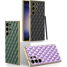 Load image into Gallery viewer, Electroplated Rhombus Pattern Leather Phone Case for Samsung Galaxy S23 Ultra