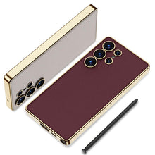 Load image into Gallery viewer, Luxury Leather Golden Boarder Case For Galaxy S25 Ultra
