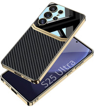 Load image into Gallery viewer, Royal Gold Plated Leather Carbon Fiber Case- Samsung