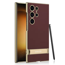 Load image into Gallery viewer, Triumph Electroplating Leather Golden Stand Case For Galaxy S24 Ultra