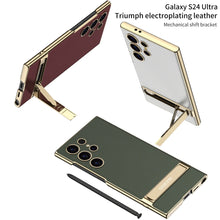 Load image into Gallery viewer, Triumph Electroplating Leather Golden Stand Case For Galaxy S24 Ultra