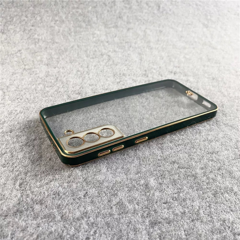 Premium Chrome Plating Square Soft Silicone Clear Transparent Back Cover  Case For Samsung S21