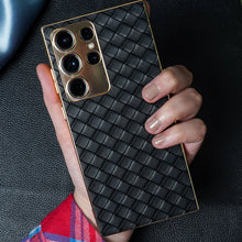 Load image into Gallery viewer, Braided Woven Leather Case With Gold Electroplating For Galaxy S23 Ultra