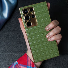 Load image into Gallery viewer, Braided Woven Leather Case With Gold Electroplating For Galaxy S23 Ultra