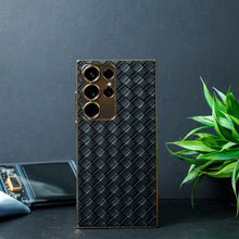 Load image into Gallery viewer, Braided Woven Leather Case With Gold Electroplating For Galaxy S23 Ultra