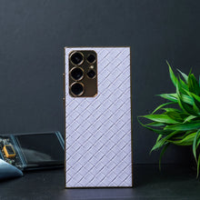 Load image into Gallery viewer, Braided Woven Leather Case With Gold Electroplating For Galaxy S23 Ultra