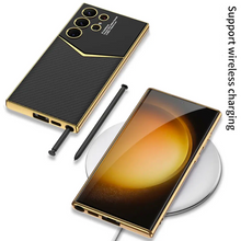 Load image into Gallery viewer, Royal Gold Plated Luxury Leather Case For S24 Ultra

