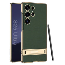 Load image into Gallery viewer, Triumph Electroplating Leather Golden Stand Case - Galaxy S25 Ultra

