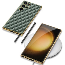 Load image into Gallery viewer, Electroplated Rhombus Pattern Leather Phone Case for Samsung Galaxy S23 Ultra

