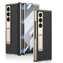 Load image into Gallery viewer, Leather Case With Golden Stand &amp; Magnetic Hinge for Samsung Galaxy Z Fold 6
