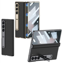 Load image into Gallery viewer, Leather Case With Golden Stand &amp; Magnetic Hinge for Samsung Galaxy Z Fold 6
