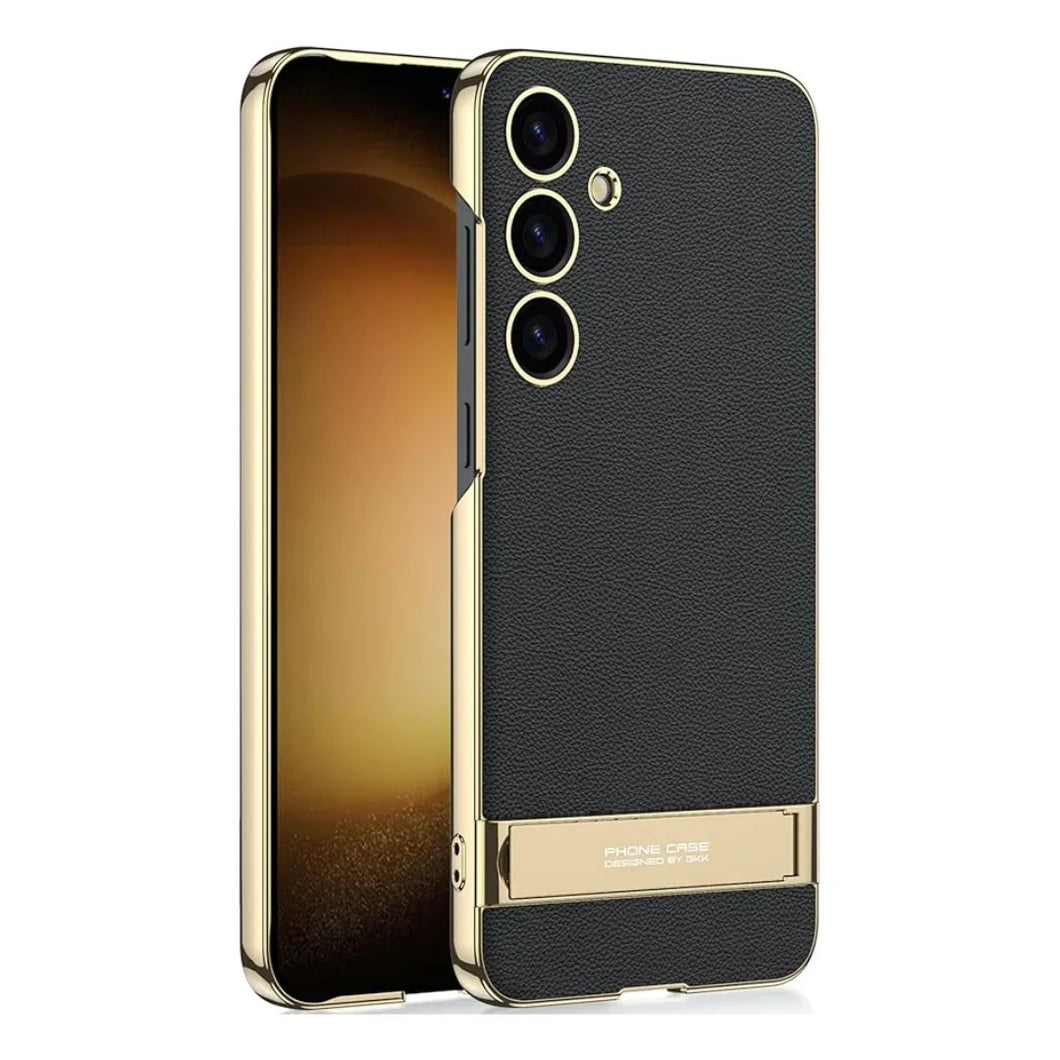 Triumph Electroplating Leather Golden Stand Case For Galaxy S25
