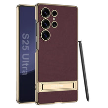 Load image into Gallery viewer, Triumph Electroplating Leather Golden Stand Case - Galaxy S25 Ultra
