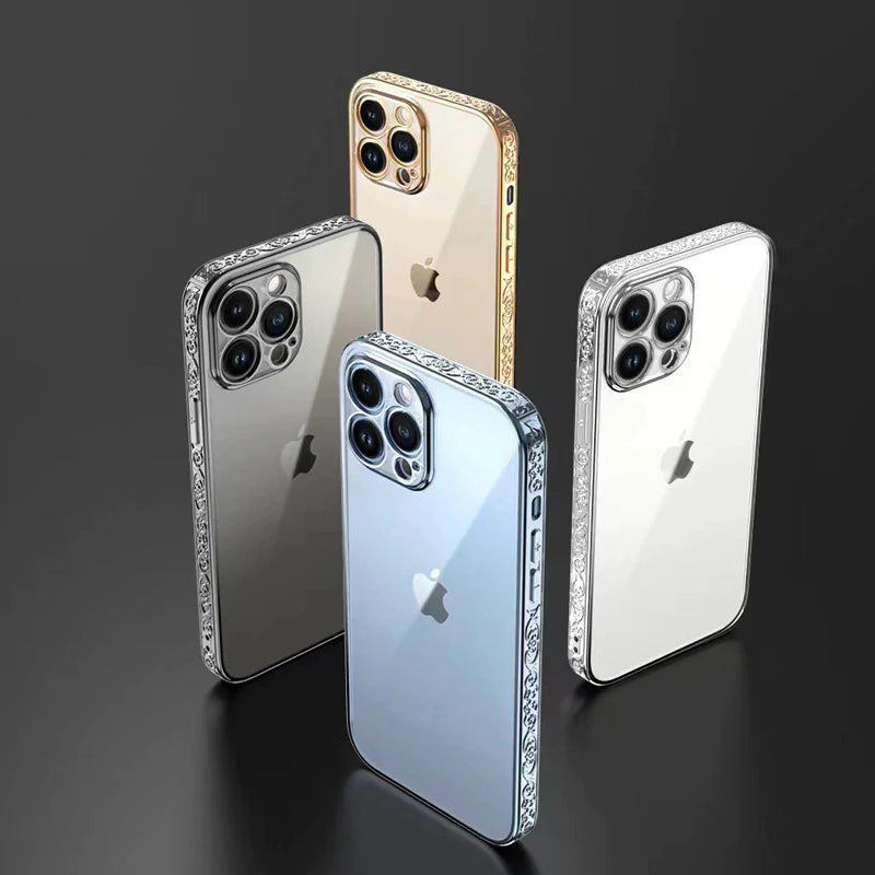 iPhone Series Electroplating Boarder Designed Transparent Glitter Case