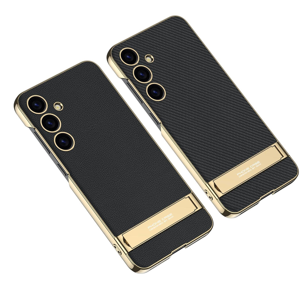 Electroplated Leatherette Stand Case For Galaxy S24 Plus