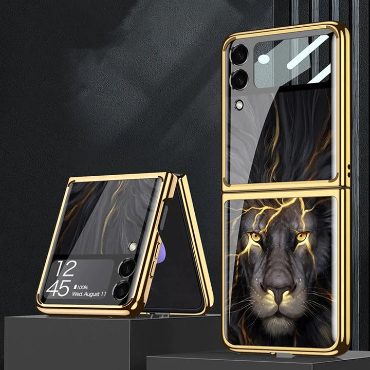 Galaxy Z flip 4 Lion Pattern Glass Case