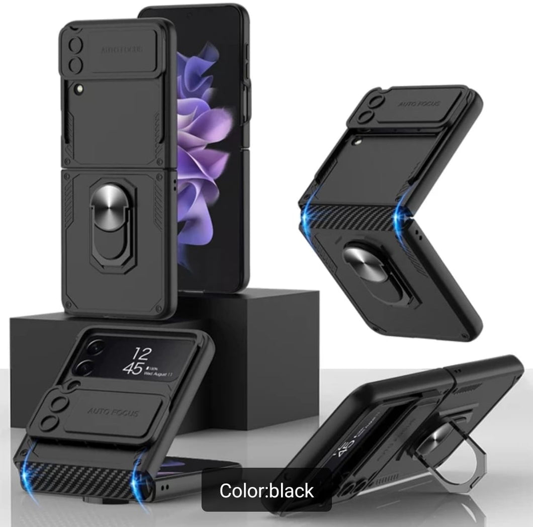 Camera Protection Kickstand Tough Finger Ring Armor Case Slide Cover Galaxy Z Flip4 5G