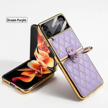 Load image into Gallery viewer, PREMIUM LEATHER ELECTROPLATING DIAMOND PROTECTIVE CASE FOR GALAXY Z FLIP 3 &amp; Z FLIP 4
