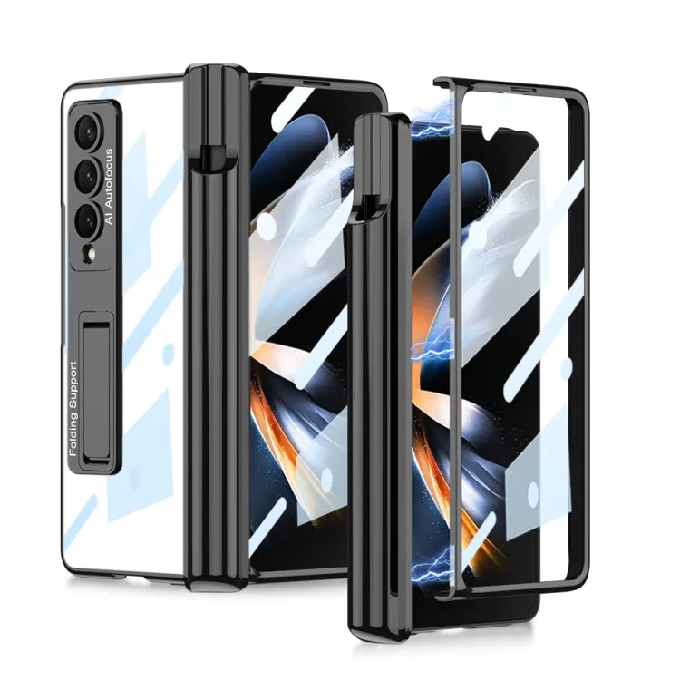 Magnetic Fold Hinge Phone Case with Pen Slots for Samsung Galaxy Z Fold 3 & 4 ( Front and Black Glass )